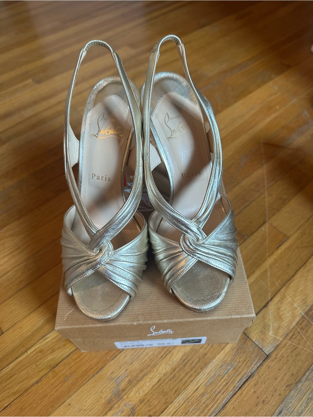 Christian Louboutin Metallic Gold Knotted Slingback Heels